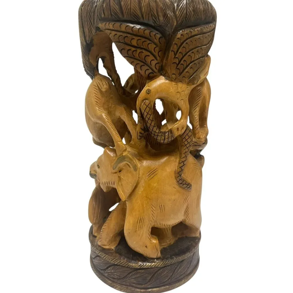 Vintage Hand Carved Round Hunting Shikar‎ Wooden Figurine Animals Forrest